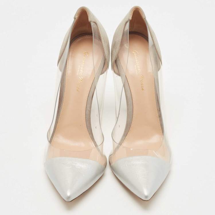 Pre Owned Gianvito Rossi Grey/Transparent PVC and Leather Plexi Pumps Size 40
