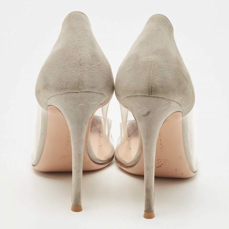 Pre Owned Gianvito Rossi Grey/Transparent PVC and Leather Plexi Pumps Size 40