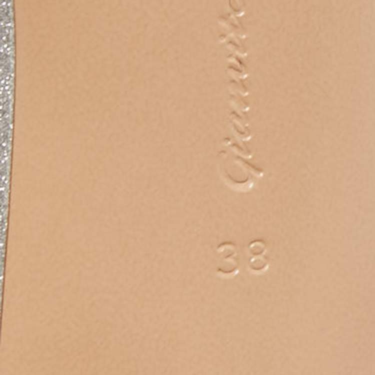 Pre Owned Gianvito Rossi Silver Glitter and PVC Metropolis Slingback Sandals Size 38