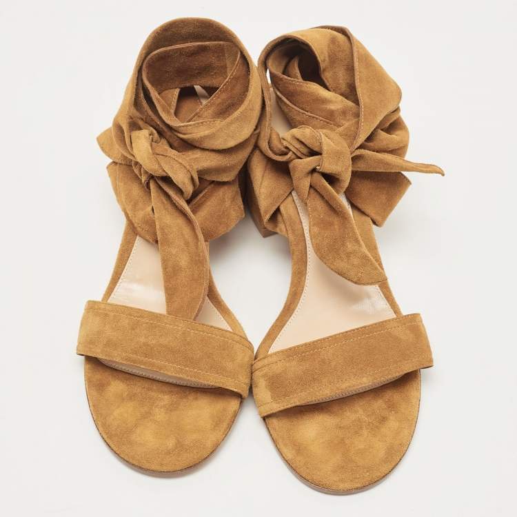Pre Owned Gianvito Rossi Brown Suede Block Heel Ankle Strap Sandals Size 38.5
