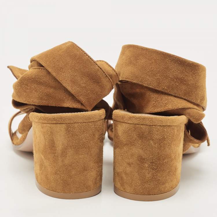 Pre Owned Gianvito Rossi Brown Suede Block Heel Ankle Strap Sandals Size 38.5