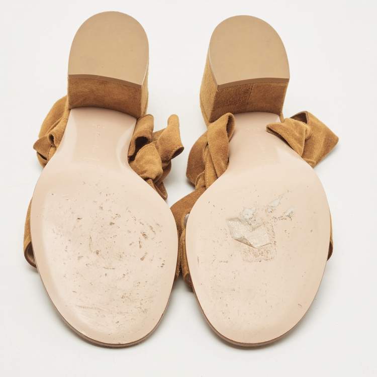 Pre Owned Gianvito Rossi Brown Suede Block Heel Ankle Strap Sandals Size 38.5