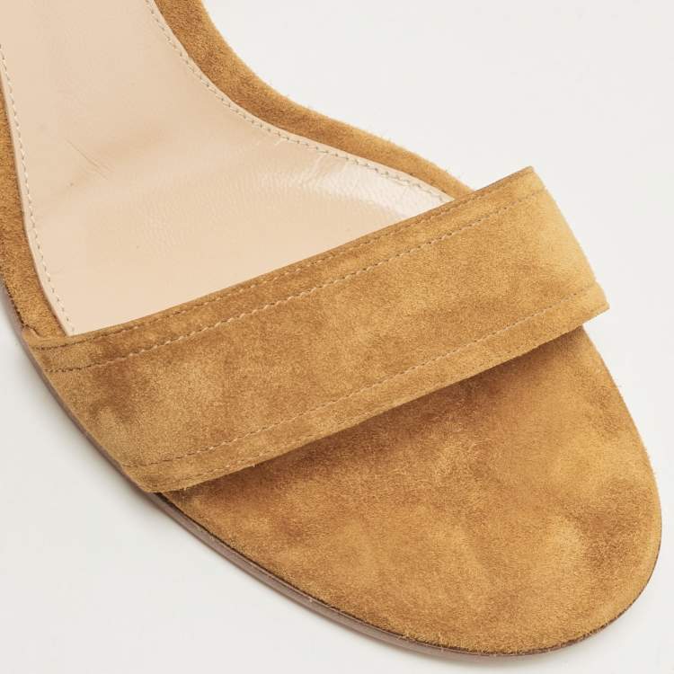 Pre Owned Gianvito Rossi Brown Suede Block Heel Ankle Strap Sandals Size 38.5
