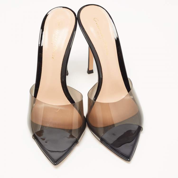 Pre Owned Gianvito Rossi Black PVC Elle Slides Size 37