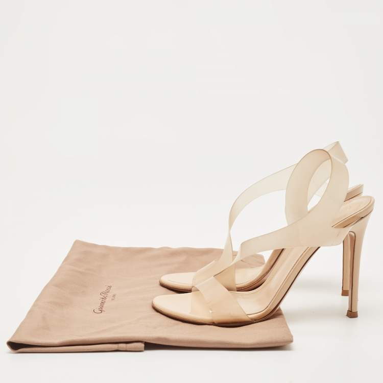 Pre Owned Gianvito Rossi Beige PVC and Patent Metropolis Ankle Strap Sandals Size 37