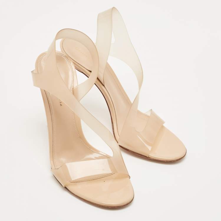 Pre Owned Gianvito Rossi Beige PVC and Patent Metropolis Ankle Strap Sandals Size 37