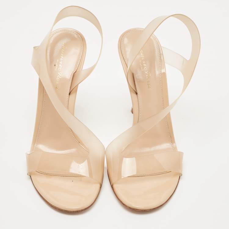 Pre Owned Gianvito Rossi Beige PVC and Patent Metropolis Ankle Strap Sandals Size 37