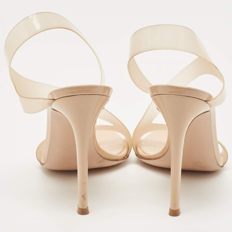 Pre Owned Gianvito Rossi Beige PVC and Patent Metropolis Ankle Strap Sandals Size 37