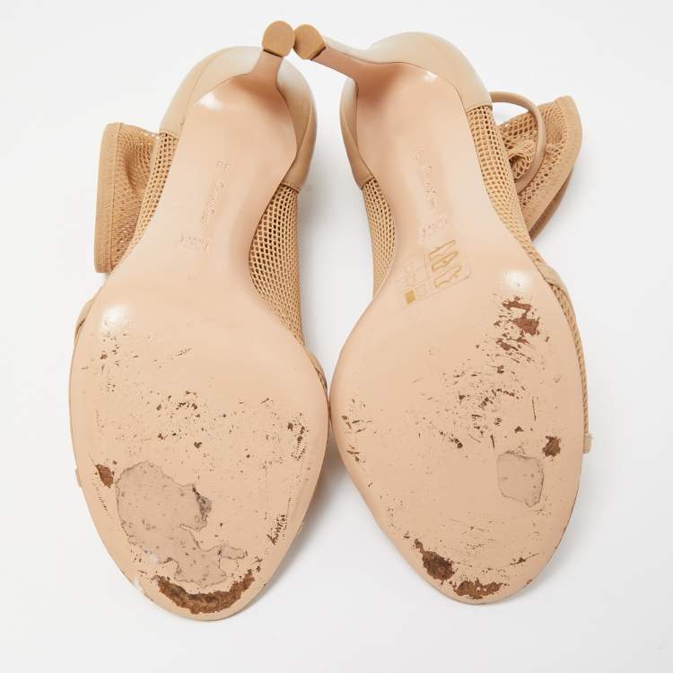 Pre Owned Gianvito Rossi Beige Mesh and Leather Peep Toe Ankle Boots Size 38