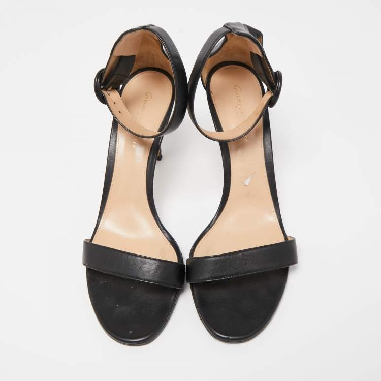 Pre Owned Gianvito Rossi Black Leather Portofino Ankle Strap  Sandals Size 40