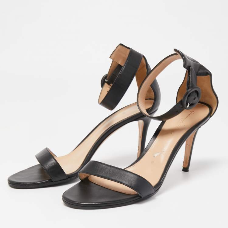 Pre Owned Gianvito Rossi Black Leather Portofino Ankle Strap  Sandals Size 40