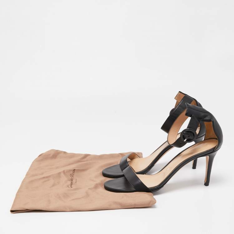 Pre Owned Gianvito Rossi Black Leather Portofino Ankle Strap  Sandals Size 40