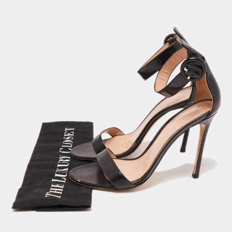 Pre Owned Gianvito Rossi Black Leather Portofino Ankle Strap Sandals Size 38