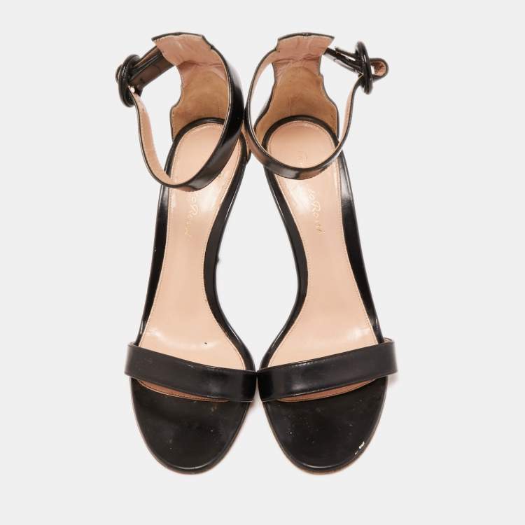 Pre Owned Gianvito Rossi Black Leather Portofino Ankle Strap Sandals Size 38