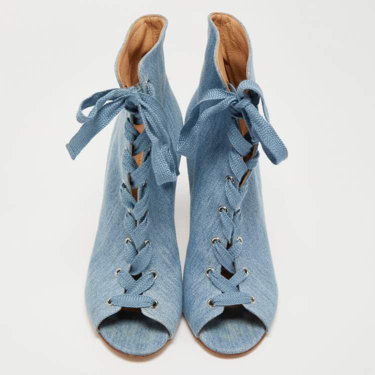 Pre Owned Gianvito Rossi Blue Denim Open Toe Lace Up Boots Size 41
