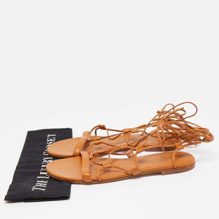 Pre Owned Gianvito Rossi Brown Leather Giza Flat Sandals Size 38