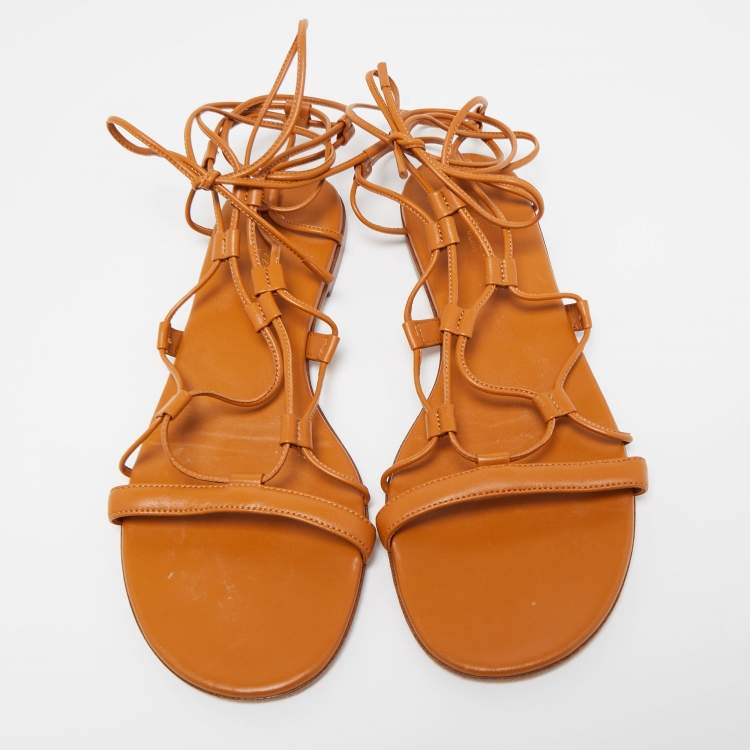 Pre Owned Gianvito Rossi Brown Leather Giza Flat Sandals Size 38