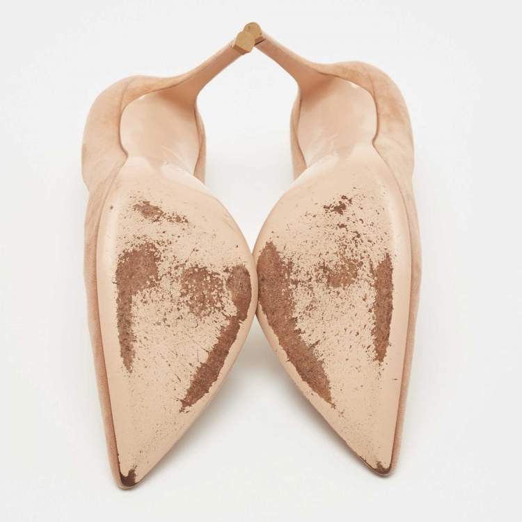 Pre Owned Gianvito Rossi Beige Suede Gianvito 105 Pointed Toe Pumps Size 39