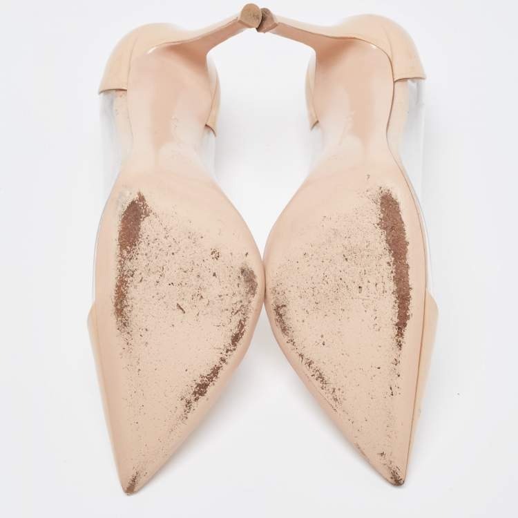Pre Owned Gianvito Rossi Beige Patent Leather and PVC Plexi Pumps Size 38
