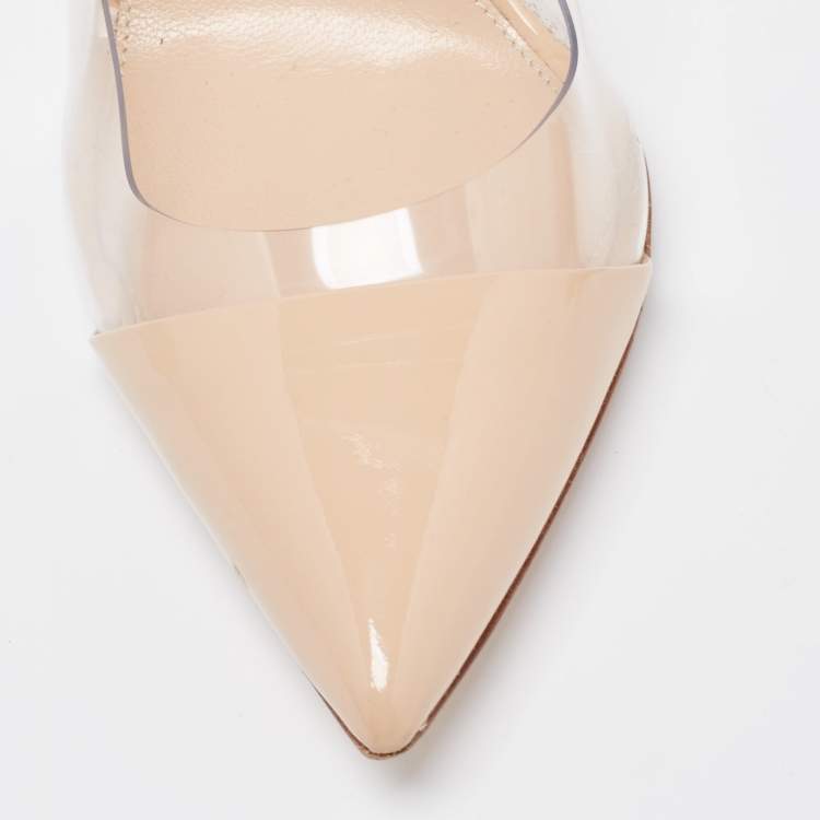 Pre Owned Gianvito Rossi Beige Patent Leather and PVC Plexi Pumps Size 38