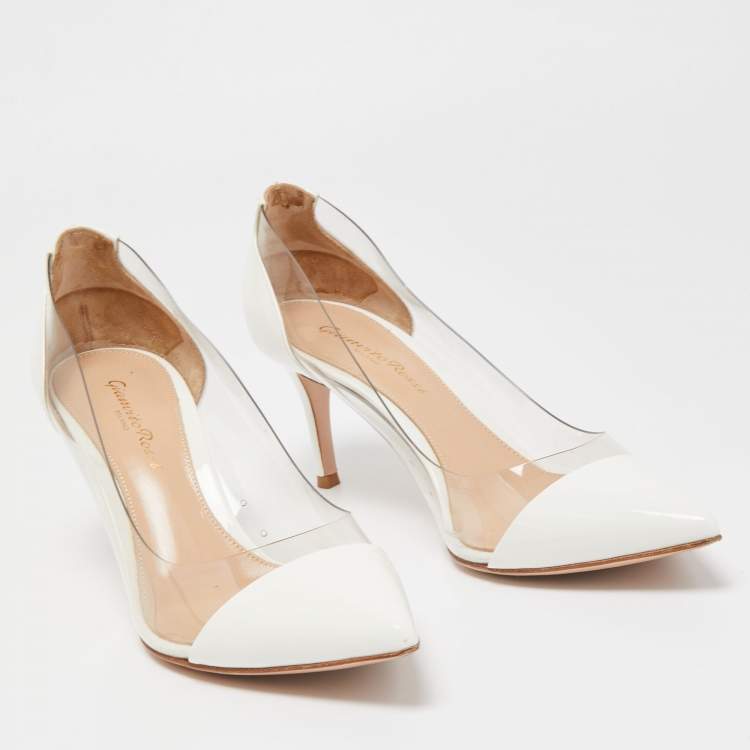Pre Owned Gianvito Rossi White Patent Leather and PVC Plexi Pumps Size 37