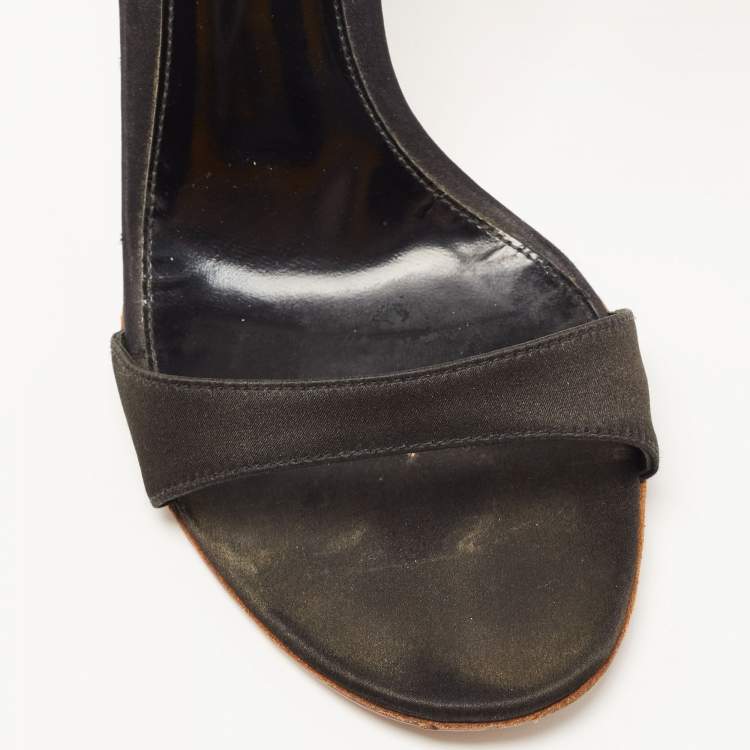 Pre Owned Gianvito Rossi Black Satin Crystal Embellished Ankle Strap Sandals Size 37.5