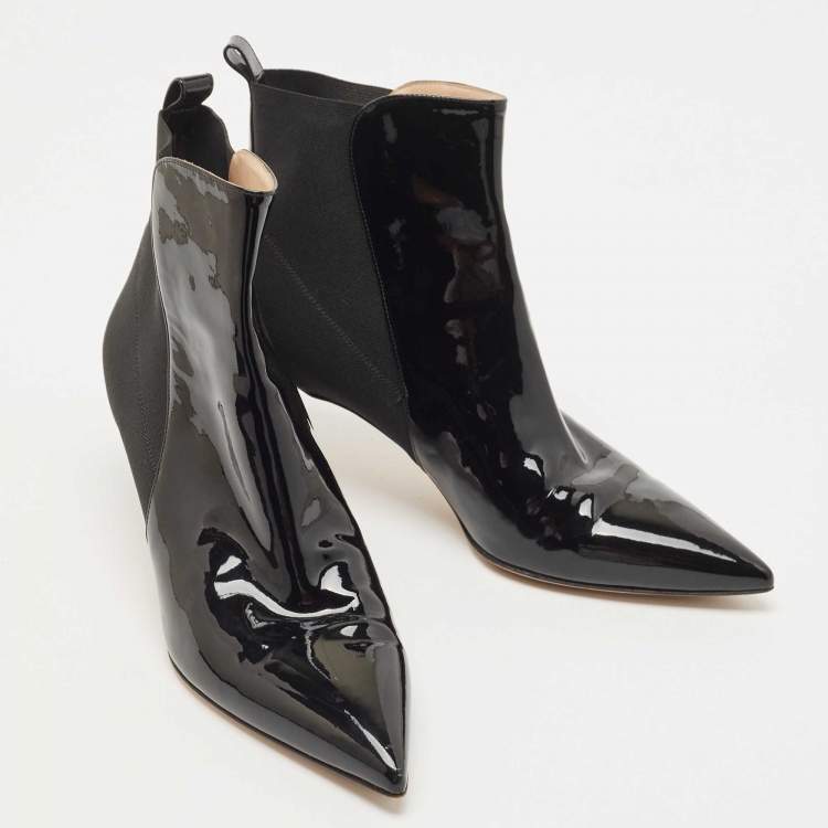 Pre Owned Gianvito Rossi Black Patent Leather Ankle Booties Size 38