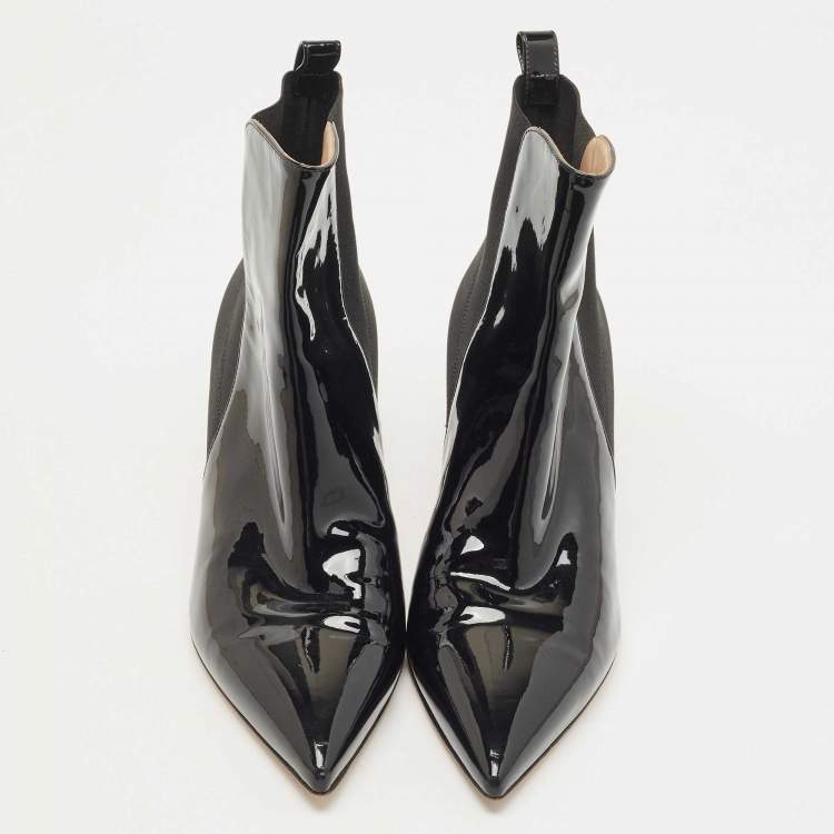 Pre Owned Gianvito Rossi Black Patent Leather Ankle Booties Size 38