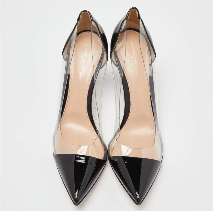 Pre Owned Gianvito Rossi Black Patent Leather and PVC Plexi Pumps Size 39.5
