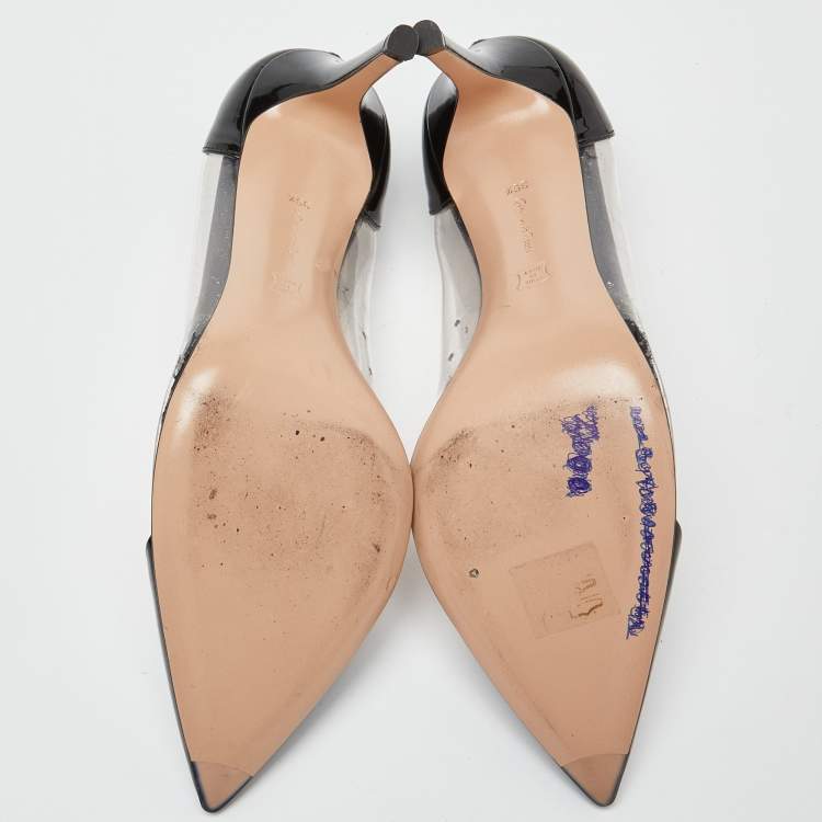 Pre Owned Gianvito Rossi Black Patent Leather and PVC Plexi Pumps Size 39.5