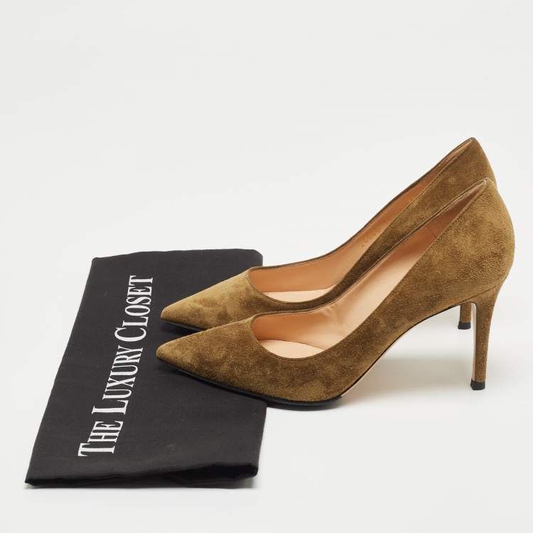 Pre Owned Gianvito Rossi Olive Green Suede Pointed Toe Pumps Size 36