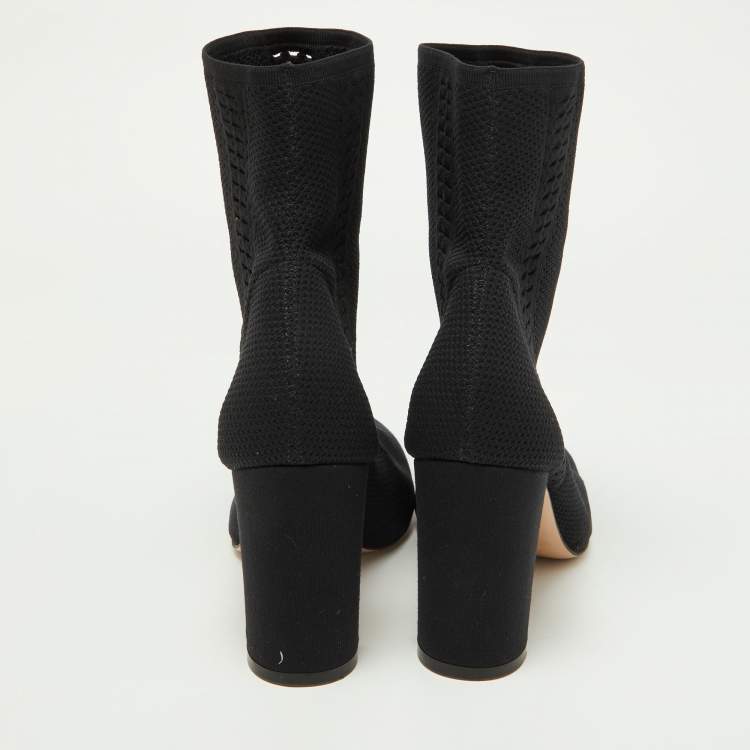 Pre Owned Gianvito Rossi Black Stretch Knit Thurlow Ankle Boots Size 40.5