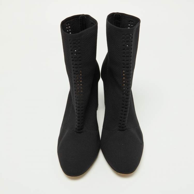 Pre Owned Gianvito Rossi Black Stretch Knit Thurlow Ankle Boots Size 40.5