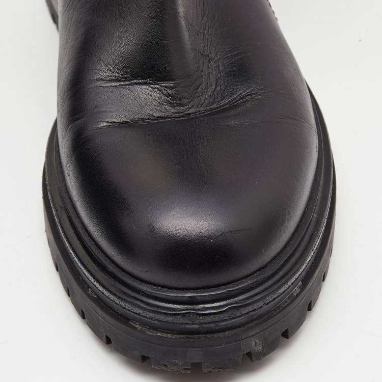 Pre Owned Gianvito Rossi Black Leather Buckle Combat Boots Size 40