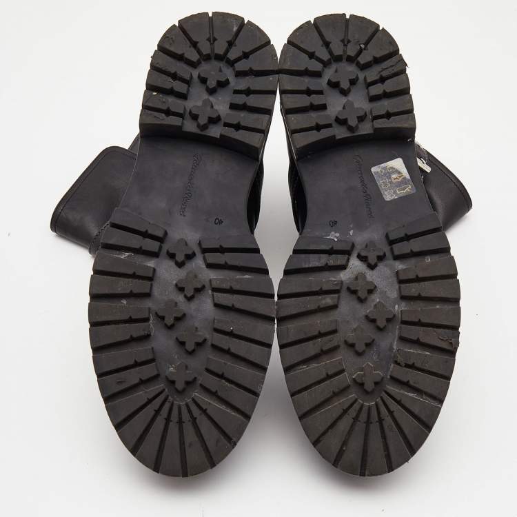 Pre Owned Gianvito Rossi Black Leather Buckle Combat Boots Size 40