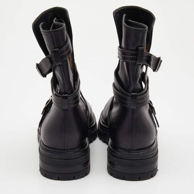 Pre Owned Gianvito Rossi Black Leather Buckle Combat Boots Size 40