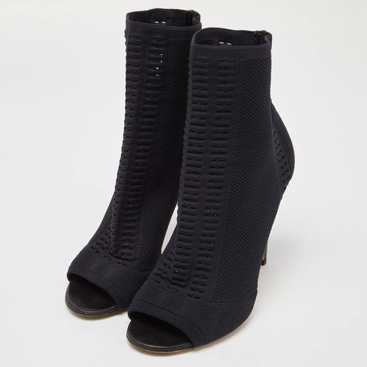 Pre Owned Gianvito Rossi Black Stretch Knit Vires Open Toe Ankle Length Boots Size 40