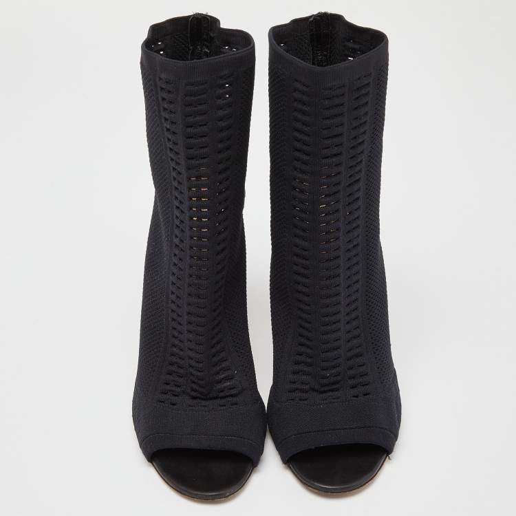 Pre Owned Gianvito Rossi Black Stretch Knit Vires Open Toe Ankle Length Boots Size 40