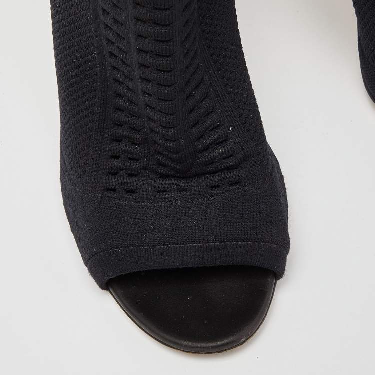 Pre Owned Gianvito Rossi Black Stretch Knit Vires Open Toe Ankle Length Boots Size 40