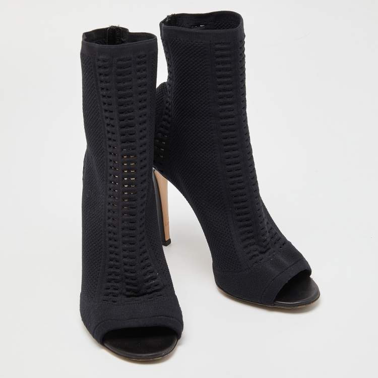 Pre Owned Gianvito Rossi Black Stretch Knit Vires Open Toe Ankle Length Boots Size 40