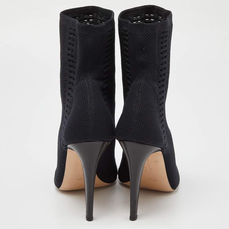 Pre Owned Gianvito Rossi Black Stretch Knit Vires Open Toe Ankle Length Boots Size 40