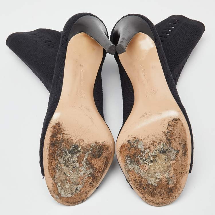 Pre Owned Gianvito Rossi Black Stretch Knit Vires Open Toe Ankle Length Boots Size 40