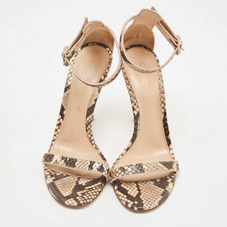 Pre Owned Gianvito Rossi Beige/Black Python Portofino Ankle Strap Sandals Size 38