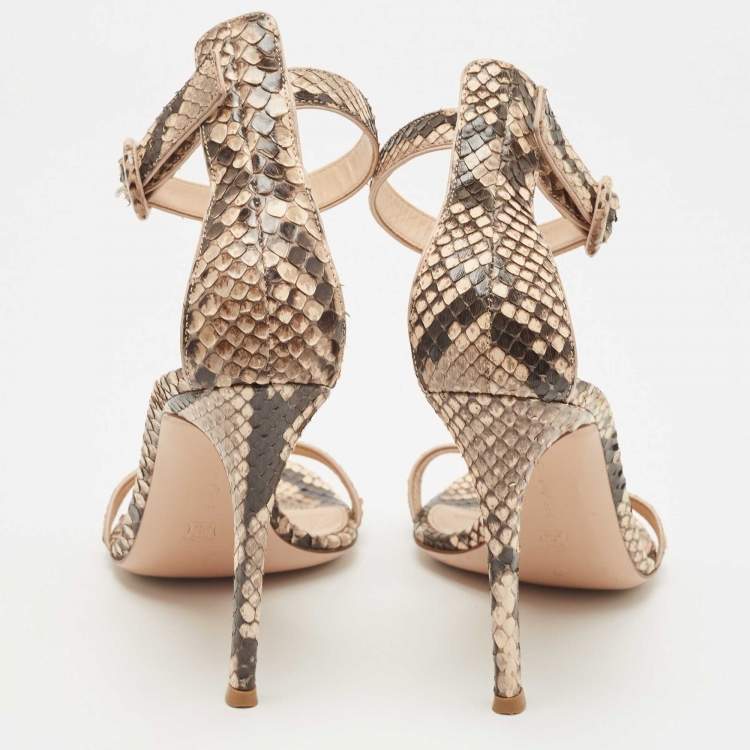 Pre Owned Gianvito Rossi Beige/Black Python Portofino Ankle Strap Sandals Size 38