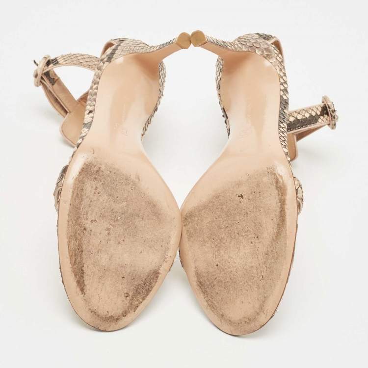 Pre Owned Gianvito Rossi Beige/Black Python Portofino Ankle Strap Sandals Size 38