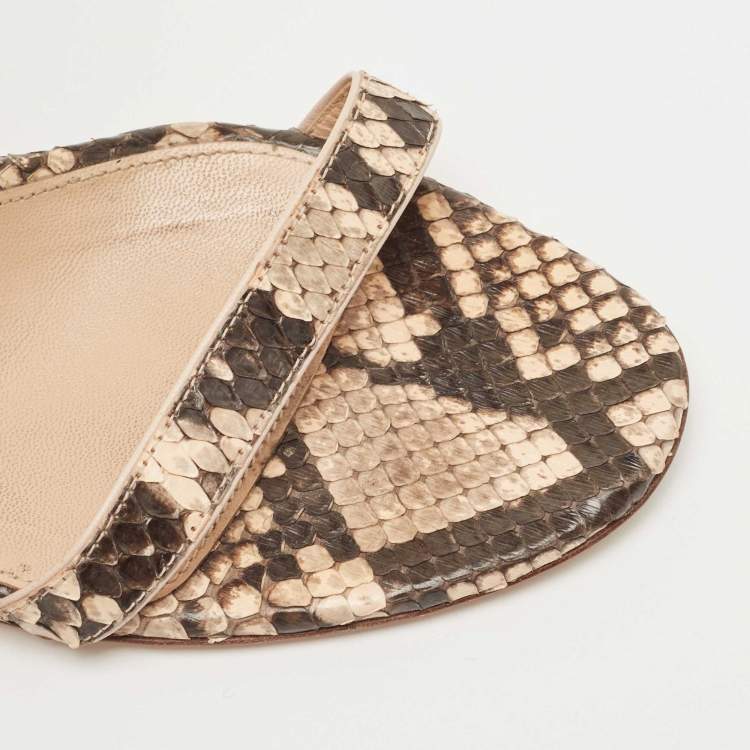 Pre Owned Gianvito Rossi Beige/Black Python Portofino Ankle Strap Sandals Size 38