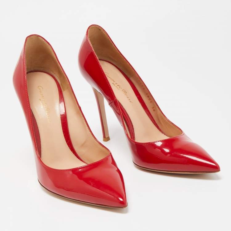 Pre Owned Gianvito Rossi Red Patent Leather Pointed Toe Pumps Size 38