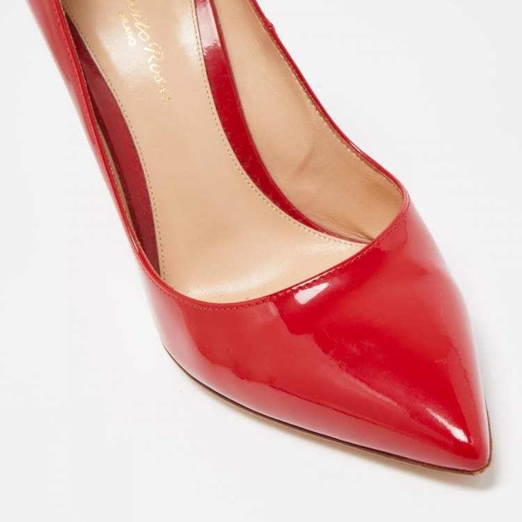 Pre Owned Gianvito Rossi Red Patent Leather Pointed Toe Pumps Size 38