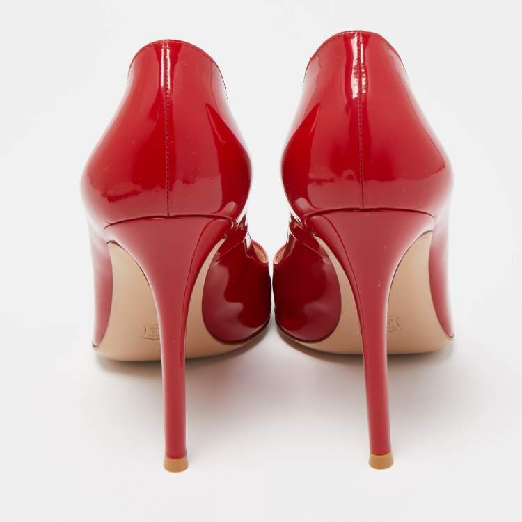 Pre Owned Gianvito Rossi Red Patent Leather Pointed Toe Pumps Size 38