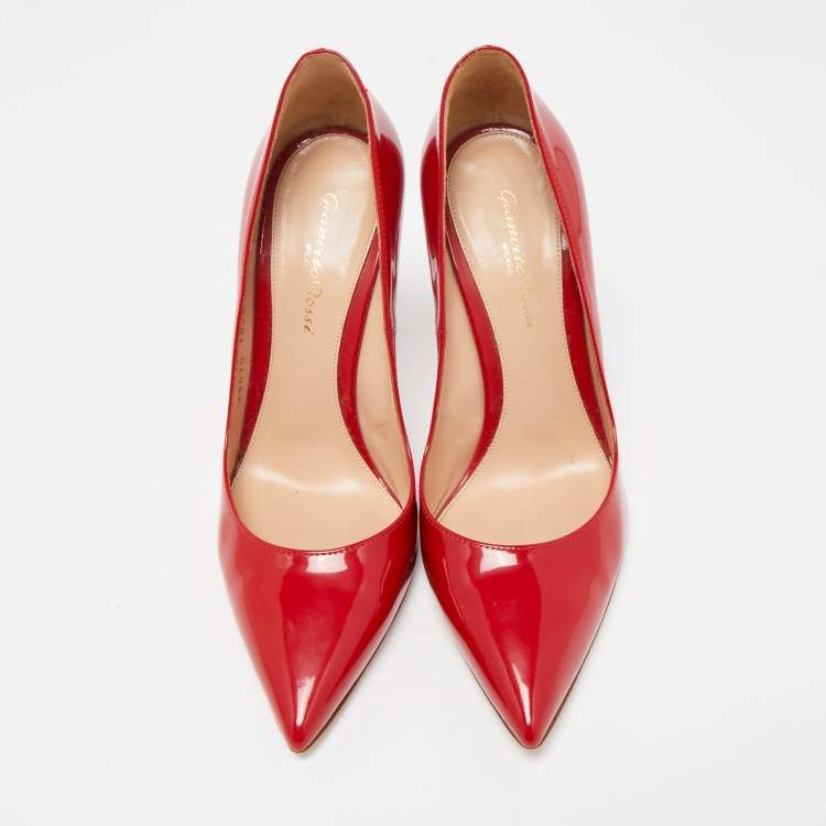 Pre Owned Gianvito Rossi Red Patent Leather Pointed Toe Pumps Size 38